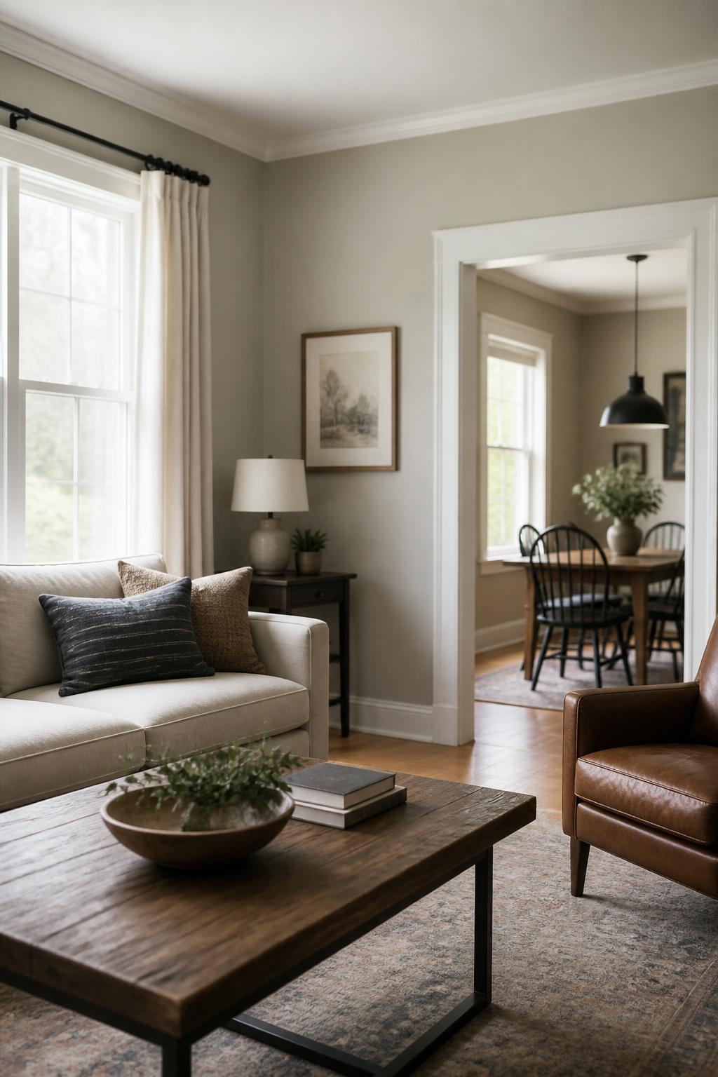 Inviting living room with freshly painted walls and polished trim.