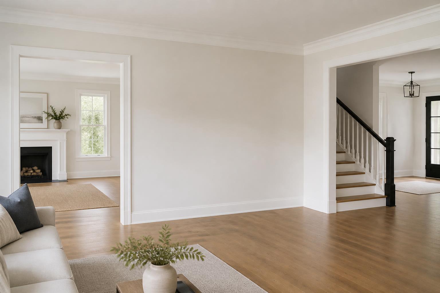 Bright finished interior with freshly painted walls and open space.